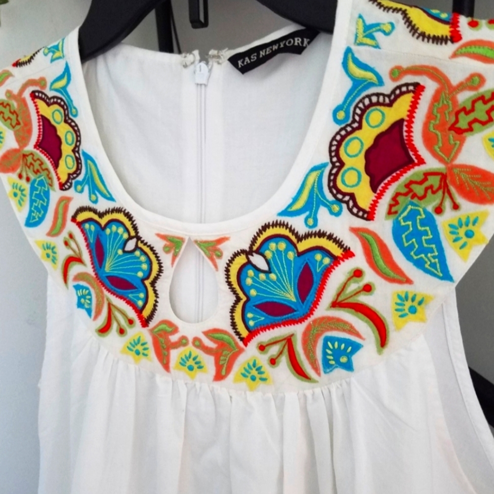 Kas New York Floral Embroidered Dress W/ Pockets